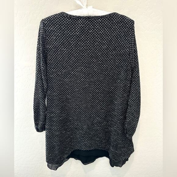 ALFANI | Black White Diamond Print Waffle Knit Tunic Blouse | Size Small - Picture 5 of 7